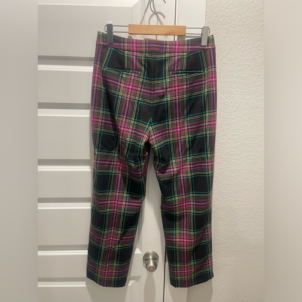 J. Crew Kate Straight-Leg Pant Pink Stewart Tartan Wool Holiday Azalea Plaid US6 - Picture 3 of 8